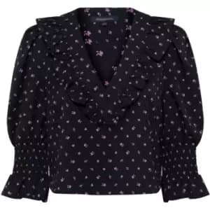 French Connection Dylan Ditsy Ruffle-Neck Blouse - Blue