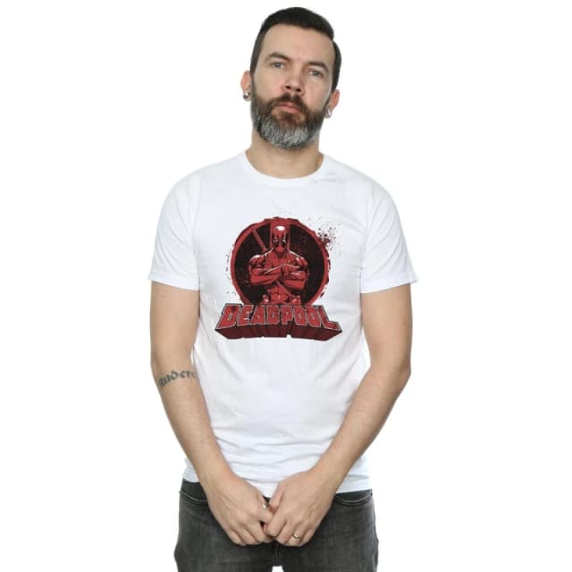 Deadpool Deadpool Men Arms Crossed Logo T-Shirt in White Size: Small White S Male 5057736417317