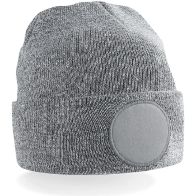 Beechfield Beechfield Men Circular Patch Cuffed Beanie in Mid Grey Mid Grey One Size Male 5059444182068