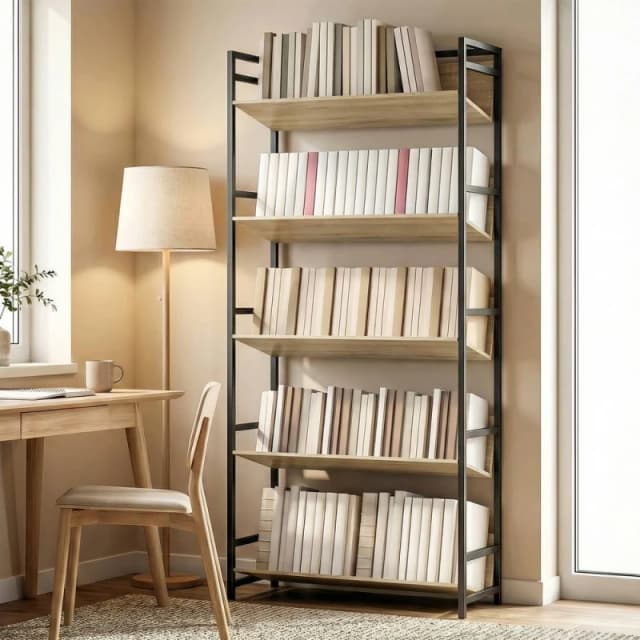 HOMCOM Bookcase Anti Slip Design 5-Tier in Natural Natural Unisex