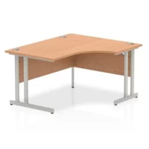 Impulse 1400mm Right Crescent Desk Oak Top Silver Cantilever Leg I0038