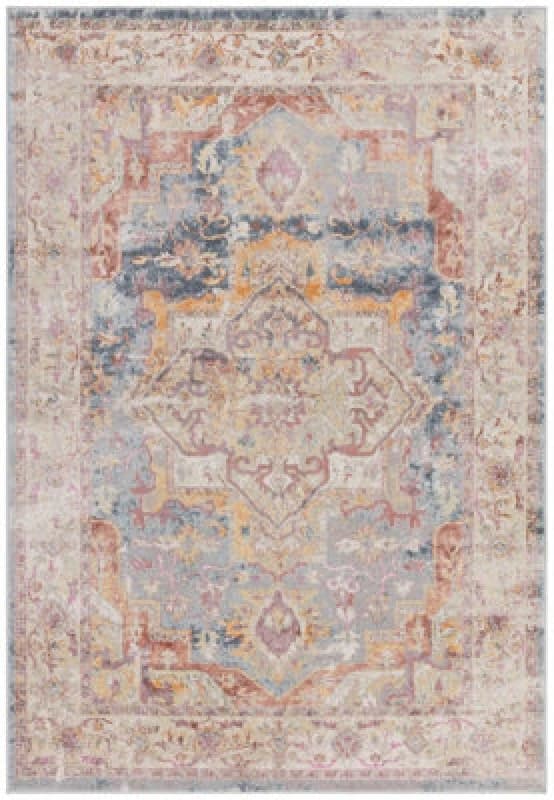LORD OF RUGS Lord Of Rugs - Flores Azin FR01 Traditional Bordered Elegant Medallion Rug in Multi Large 160x230cm (5'3'x7'7') FLRE1602300001