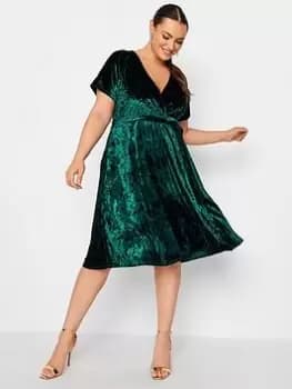 Yours Velvet Wrap Skater Dress, Green, Size 14, Women