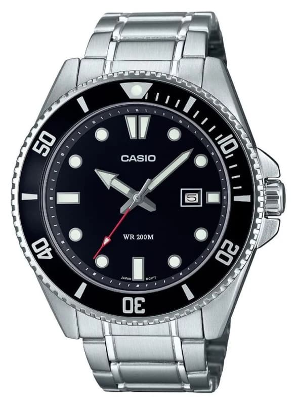 Casio Casio Mens Stainless Steel Black Dial Silver Strap Watch