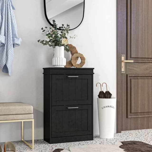 HOMCOM Slim Shoe Storage Cabinet with 2 Flip Drawers for Entryway, Black Unisex