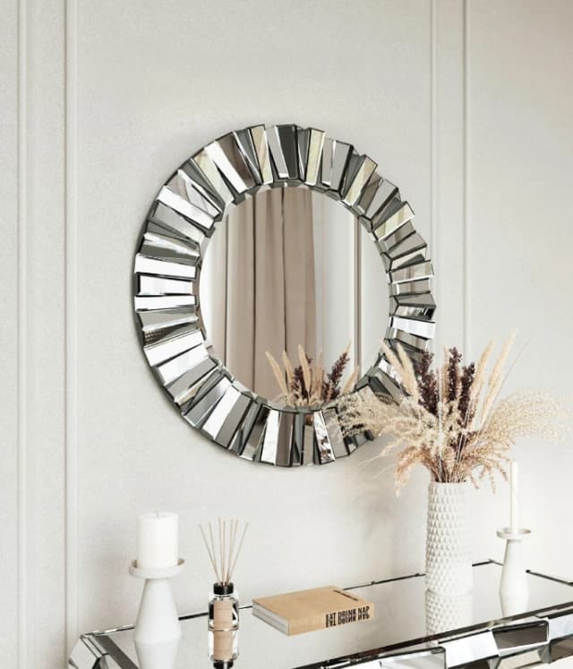 CARME HOME Knightsbridge - Luxury Large Round Wall Mirror (Grey Silver) in Grey Grey Unisex