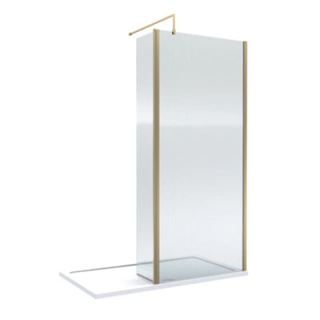 Balterley 8mm Fluted Wetroom Screen, Return Brushed Brass and Tray 1400 x 900mm Bronze