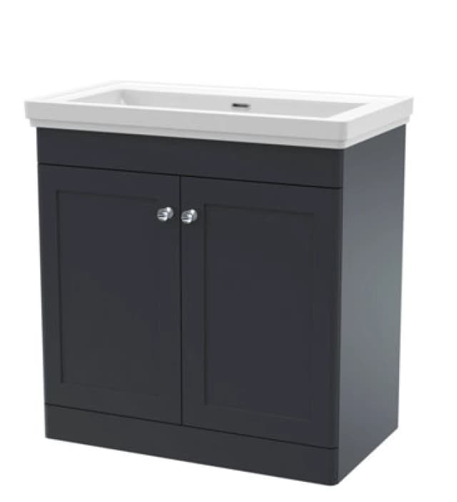 NUIE Nuie - Classique Satin Soft Black 800mm 2 Door Vanity Unit and 66mm Profile Basin - CLC1426H CLC1426H