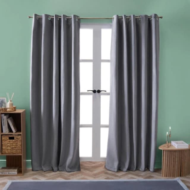 OHS OHS Pinsonic Velvet Ready Made Eyelet Curtains in Charcoal Size: 168cm width x 183cm drop Charcoal 168cm width x 183cm drop Unisex 5027434232116