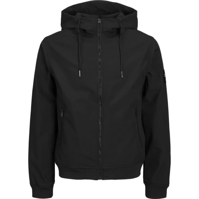 Jack and Jones Mens Water Resistant Hooded Long Sleeve Plus Size Softshell Jacket Black male 5XL