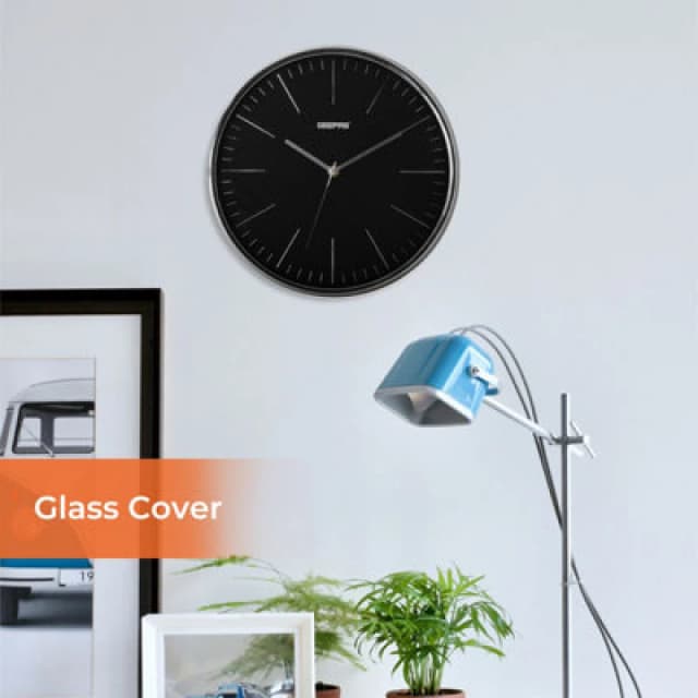 Geepas Wall Clock Battery Operated Silent Non-Ticking Analog Clock, Black