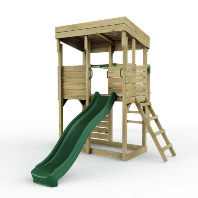OutdoorToys XL Lookout Tower Playhouse with Monkey Bars & Slide for Kids in Brown Brown Unisex