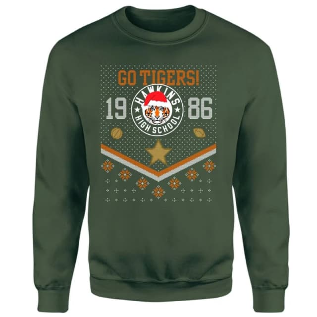 Stranger Things Christmas Go Tigers! Christmas Jumper - Green - S