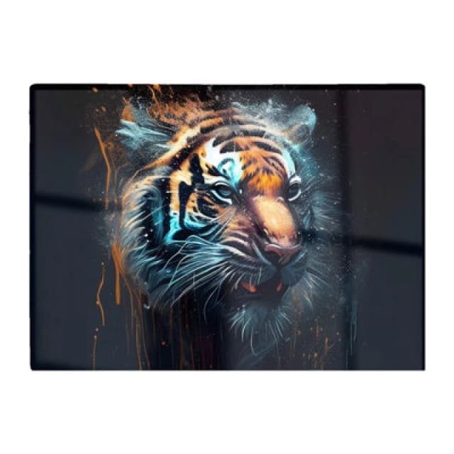 Warren Reed Designer Tiger Face Splashart Dark Background Glass Chopping Board