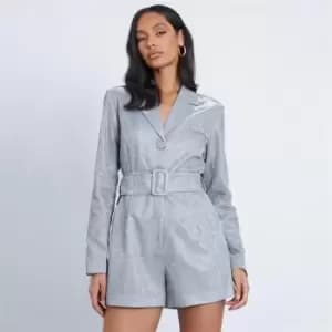 I Saw It First Glitter Belted Blazer Playsuit - Grey