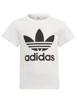 Boys, adidas Originals Kids Unisex Trefoil T-Shirt - White/Black, Size 6-7 Years