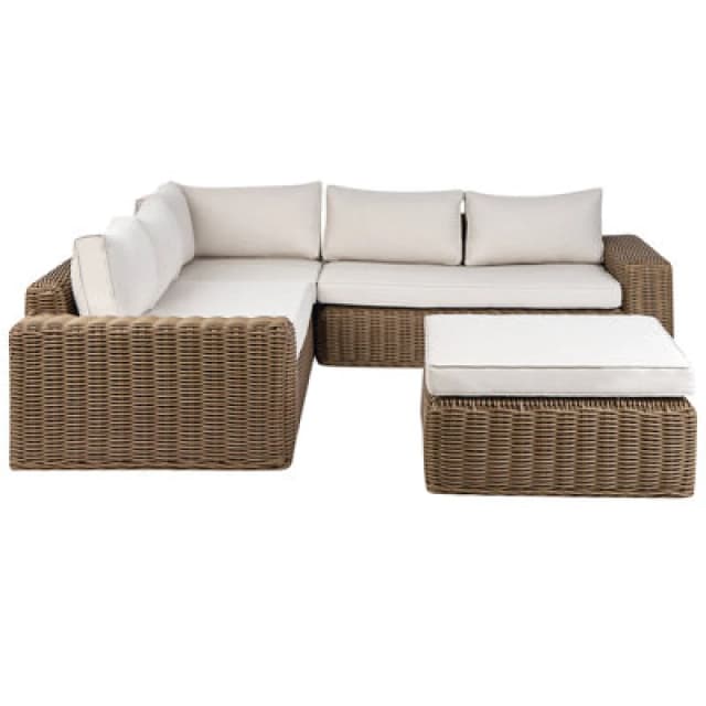 Beliani Garden Corner Sofa With Ottoman 6 Seater Palermo Modular Pe Rattan Brown