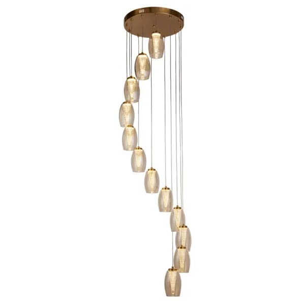 Searchlight Cyclone LED Champagne Glass 12 Light Cluster Ceiling Pendant - Bronze