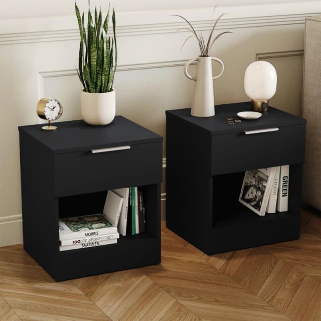 Lassic Trega 1 Drawer Bedside Chest Set Of 2 Black unisex 1 Drawer