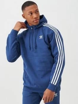 Adidas Originals 3 Stripe Half Zip Hoodie - Blue