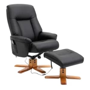HOMCOM PU Leather 10-Point Massage Sofa Armchair Chair w/Footrest Heat Recliner Black