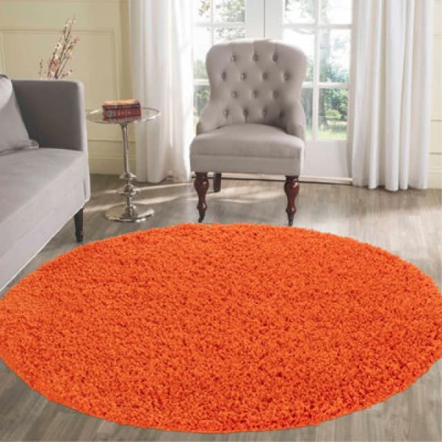 Desire Rugs Plain Living Room Shaggy Area Rugs Orange Round 120X120 Cm