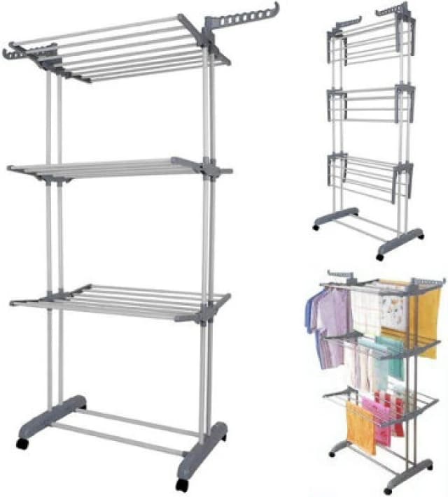 Groundlevel 3 Tier Foldable Clothes Airer, Indoor Outdoor Clothes Rack On Wheels