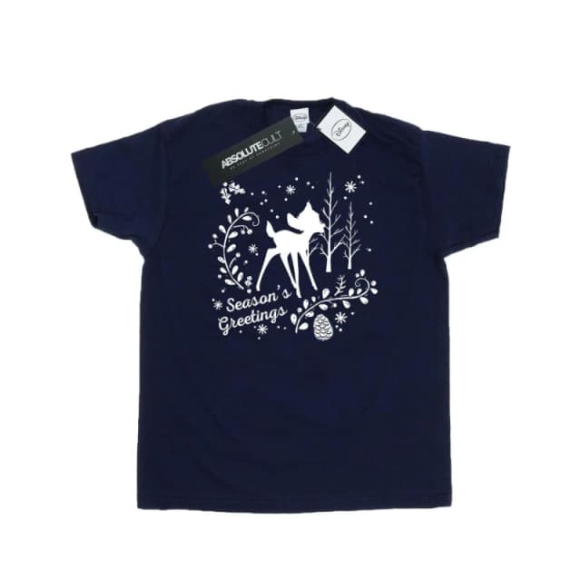 Disney Men Bambi Christmas Greetings T-Shirt in Navy Size: Small Navy S Male 5057245994057