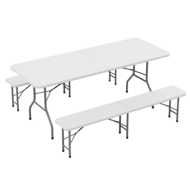 MCC Direct 6ft Folding Table & benches Indoor Outdoor Garden Event Table White White Unisex 6ft