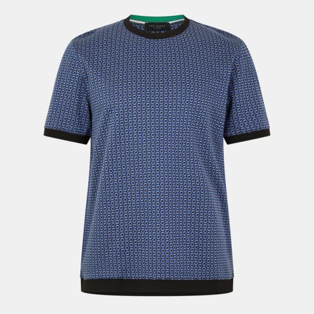 Ted Baker Mens Geo Short-Sleeve Patterned Shirt Dk-Blue male XS (1)