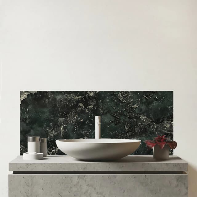 Warren Reed - Designer Shabby Green Quartz Effect Glass Bathroom Splashback in Grey Grey Unisex
