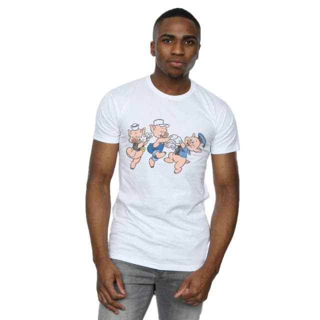 Disney Men Three Little Pigs Having Fun T-Shirt in White Size: Small White S Male 5059308873255