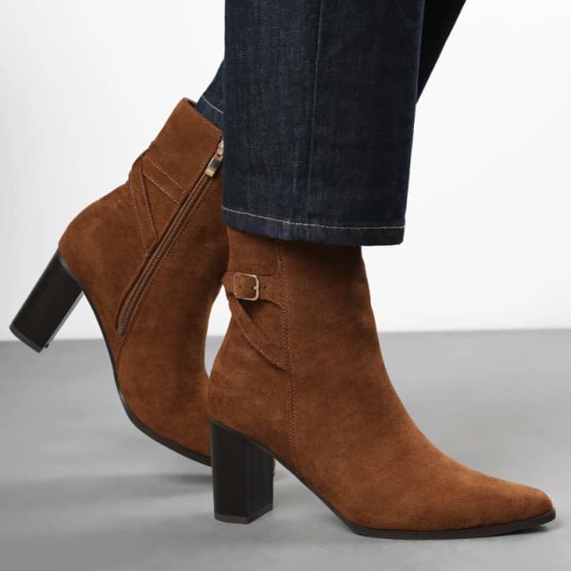 Where's That From 'North' Block Heel Boot With Buckle Detail Brown