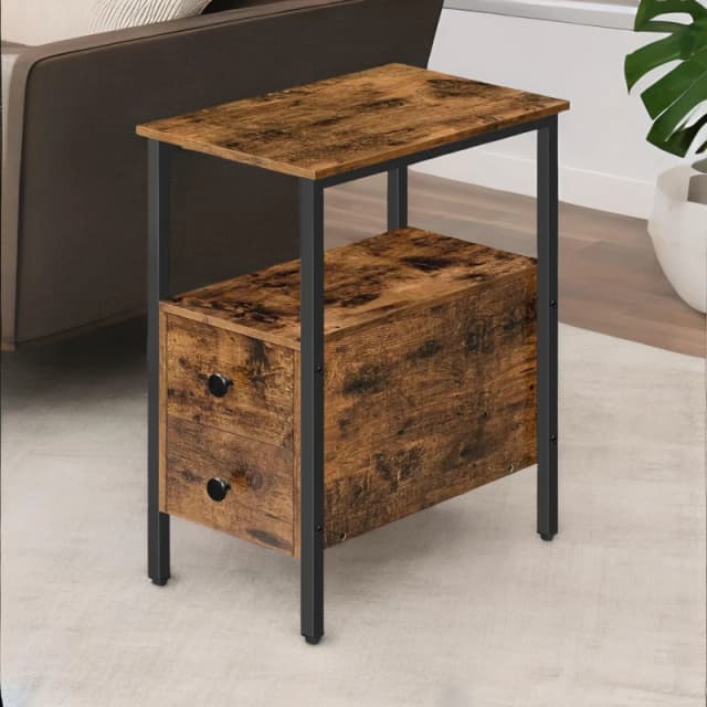 Rafaelo Mobilia Slim Bedside Table with 2 Drawers in Brown Brown Unisex