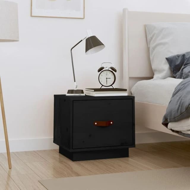 Vidaxl Bedside Cabinet Black 40X34X35cm Solid Wood Pine, Black 818293