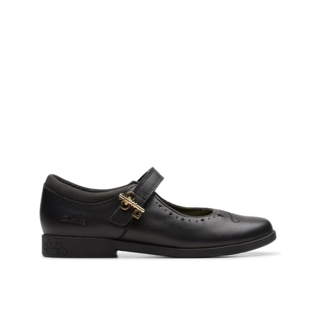 Clarks Lock Magic Kid Black Leather Mary Jane, Riptape, School Shoes Size: 8-Standard Fit Black Unisex 8-Standard Fit