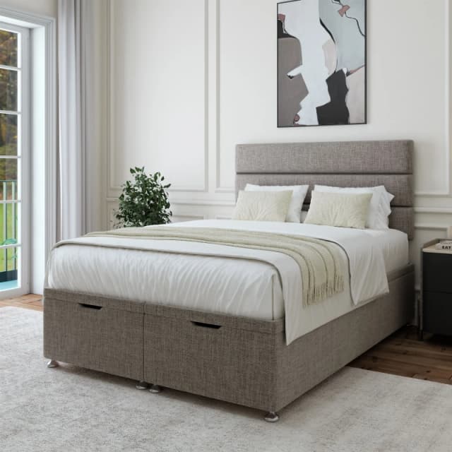 Bedmaster Bedmaster Linen Ottoman Divan Base And Lined Headboard in Grey Size: Super King Grey Super King Unisex 7867870020698