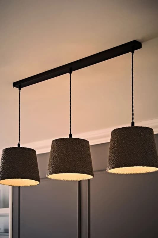 ValueLights ValueLights Rory Tapered Boucle Shade 3 Drop Bar Ceiling Diner Light & Bulbs in Grey Grey One Size Unisex 5059406064517