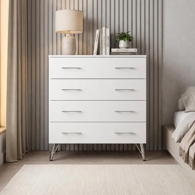 FWStyle Maldon White 4 Drawer Chest (H) 87cm (W) 77cm (D) 41.5cm White Unisex