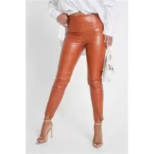 I Saw It First Terracotta Faux Leather Front Split Seam Leggings - Brown