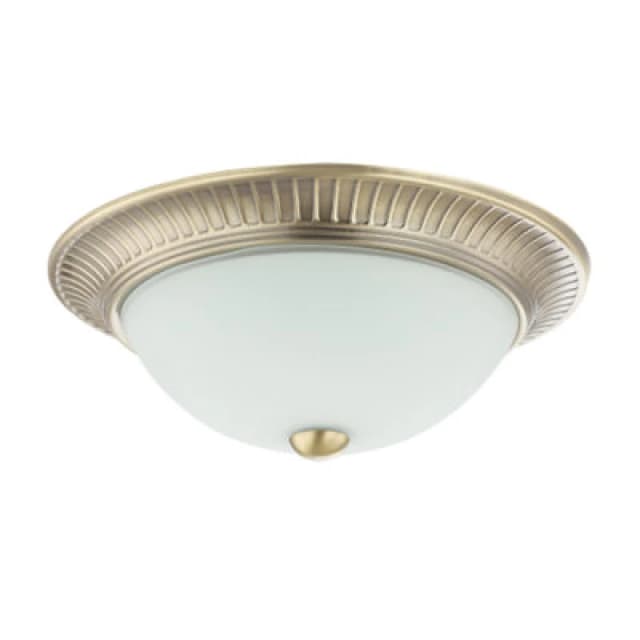 Happy Homewares Traditional Antique Brass Flush Ceiling Light Fitting With White Glass Diffuser