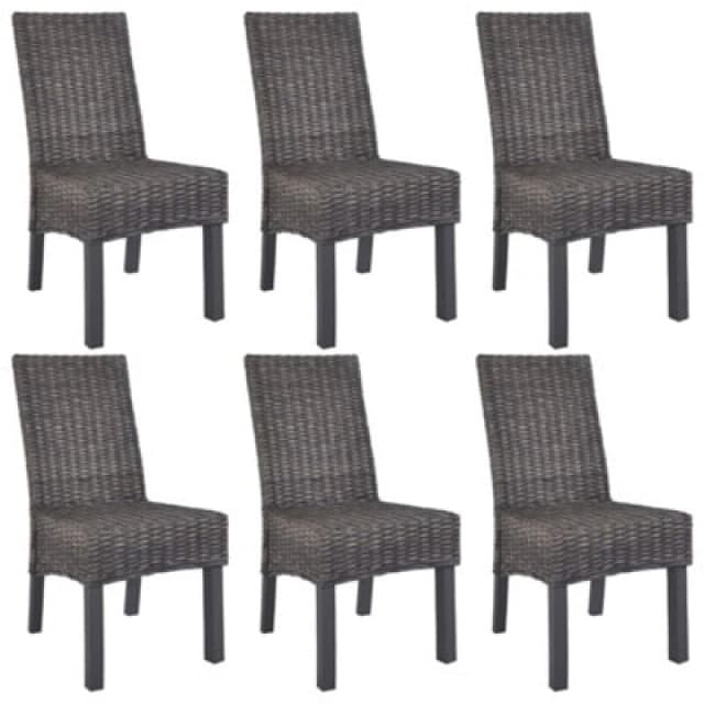 Vidaxl Dining Chairs 6 Pcs Brown Kubu Rattan And Mango Wood Dining Chairs