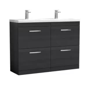 Nuie Athena 1200 Floor Standing 4-drawer Vanity & Ceramic Double Basin - Black Woodgrain