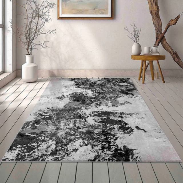 Modern Abstract Sprayed Grunge Texture Area Rugs Black 160X230 Cm