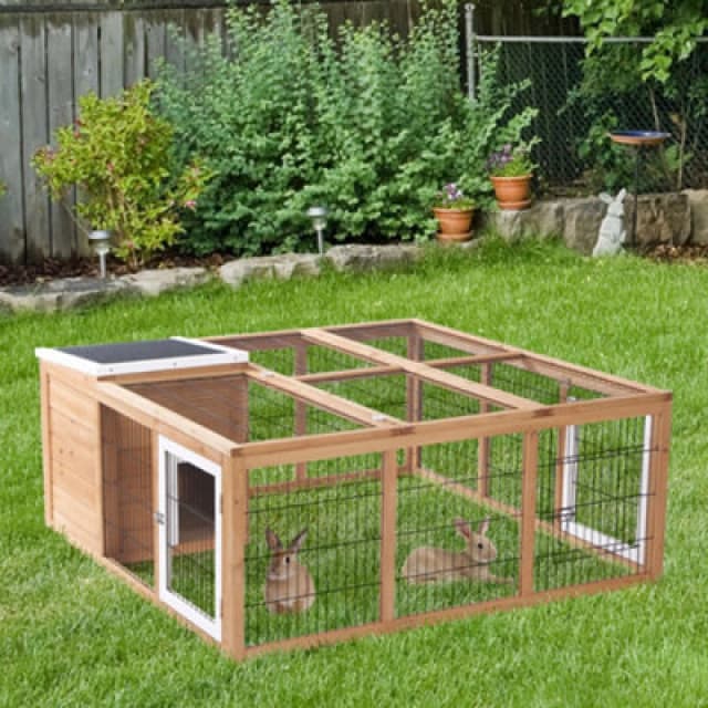 Pawhut Rabbit Hutch, Guinea Pig House Outdoor Cage W/openable Top, Yellow