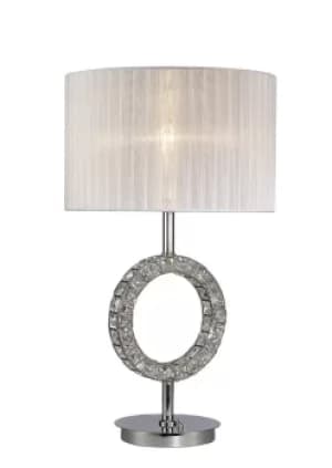 Florence Round Table Lamp with White Shade 1 Light Polished Chrome, Crystal