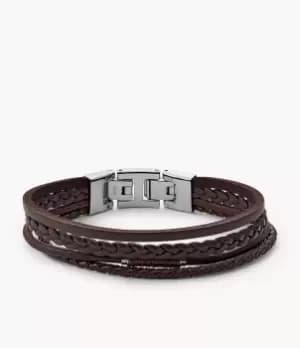 Fossil Men Vintage Casual Brown Leather Multi Strand Bracelet
