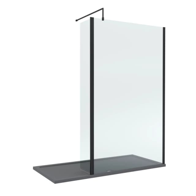 Balterley 8mm Glass Wetroom Screen, Return Matt Black & Grey Tray 1700 x 900mm Black Unisex