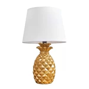 Pineapple Gold Table Lamp with White Aspen Shade