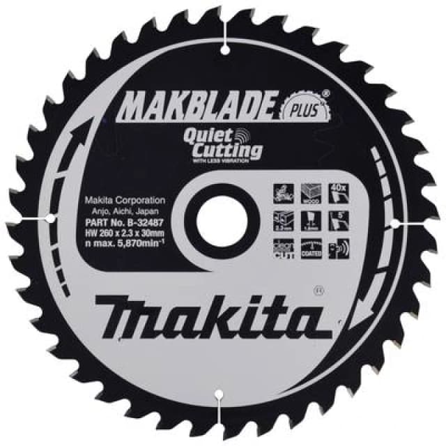 Makita Makita MAKBLADE B-32487 Carbide metal circular saw blade 260 x 30 x 1.8mm Number of cogs: 40 B-32487